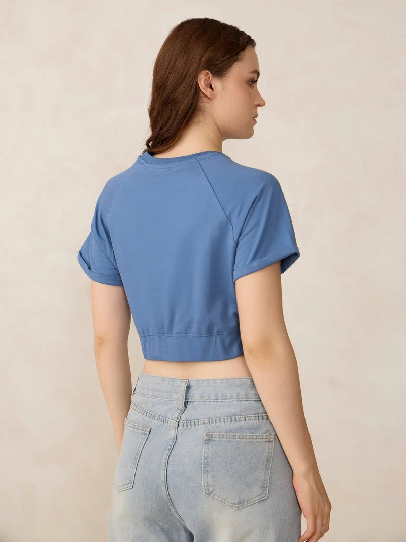 Outzidr blue Blue Cropped Raglan Sleeve Sweatshirt for Women | Best Price UAE